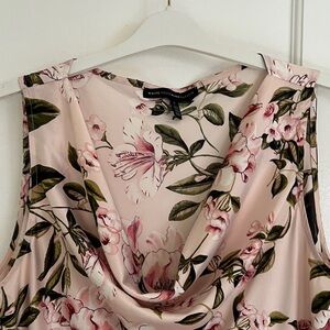 White House Black Market Pink Floral Cowl Neck Top